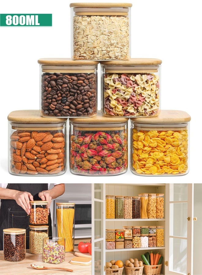 TAPIT Glass Storage Containers with Lids Glass Jars with Lids Clear Food Storage Jar Square Canister Set of 6 Pantry Organizers and Storage for Flour Oat Pasta Tea Cookie Coffee Bean (6pcs-800ml) - Image 1